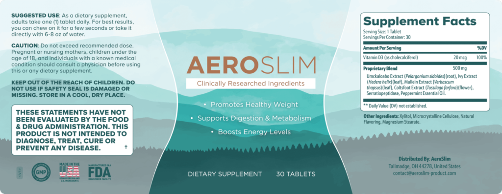 AeroSlim Ingredients Label