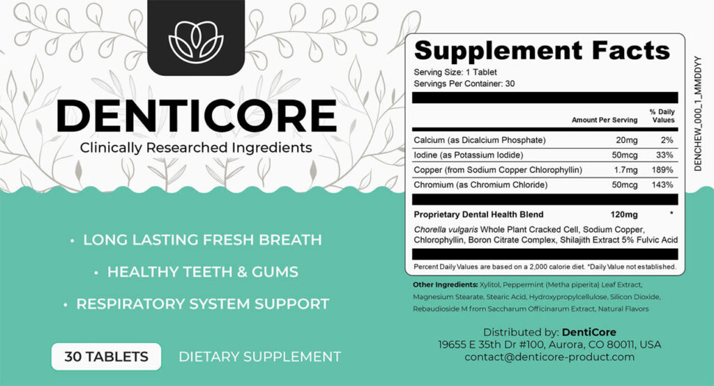 DentiCore Ingredients Label