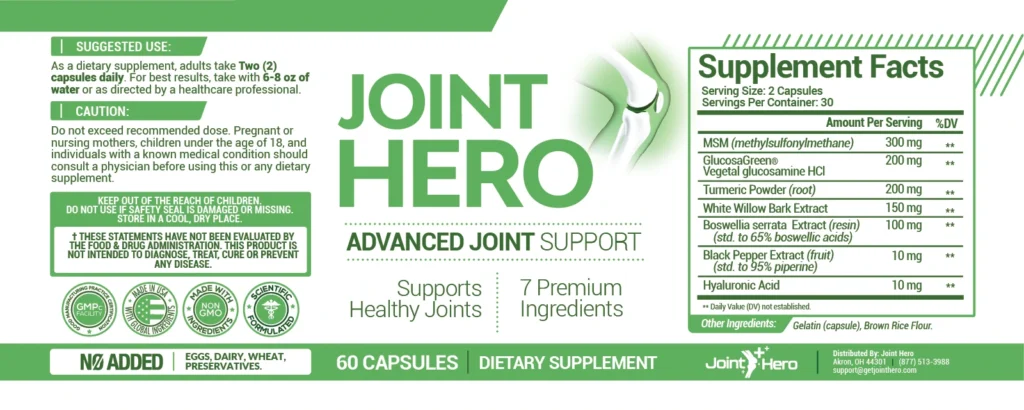 Joint Hero Ingredients Label