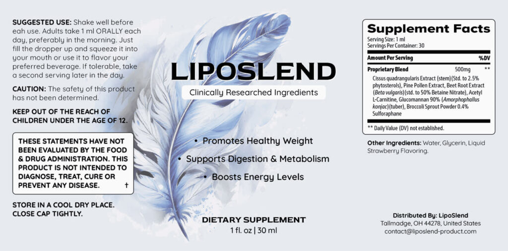 LipoSlend Ingredients Label