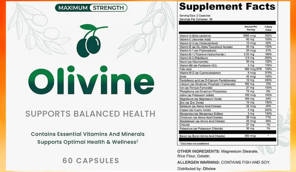 Olivine Ingredients Label