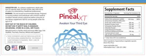 Pineal XT Ingredients Label