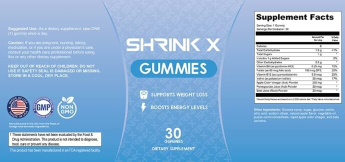 Shrink X Ingredients Label