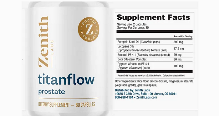 TitanFlow Ingredients label