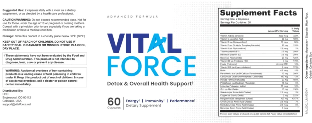 VitalForce Ingredients Label