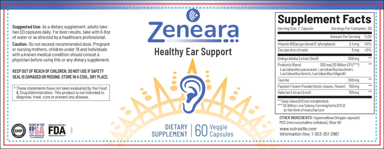 Zeneara Ingredients Label