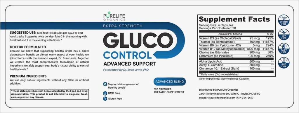 Gluco Control Ingredients Label