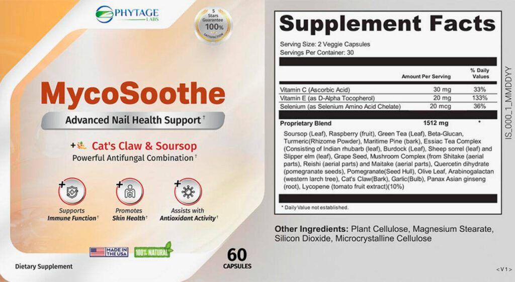 MycoSoothe Ingredients Label