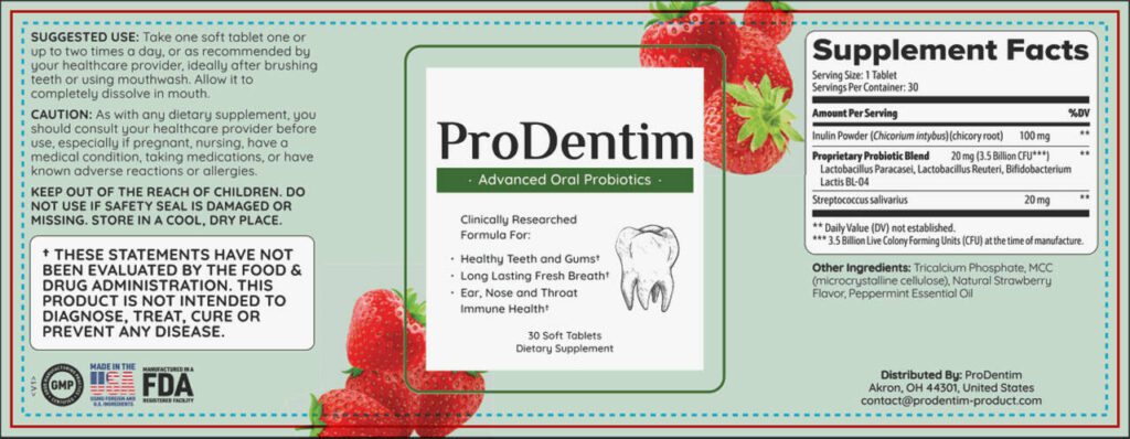 ProDentim Ingredients Label