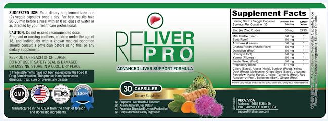 Reliver Pro Ingredients Label