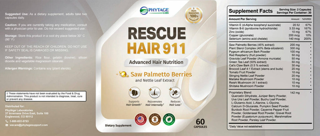 Rescue Hair 911 Ingrdeints Label