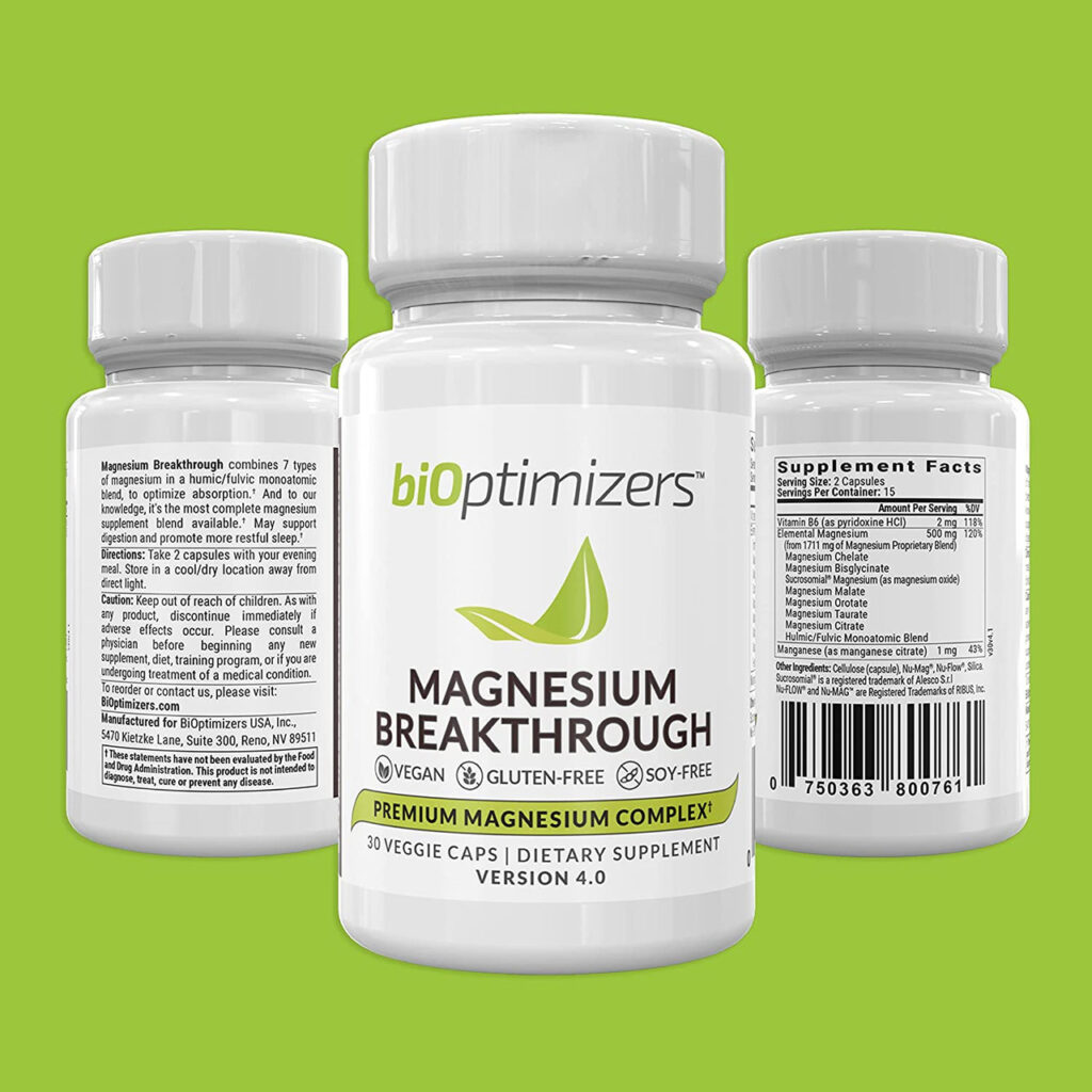 BiOptimizers Magnesium Breakthrough Ingredients Label