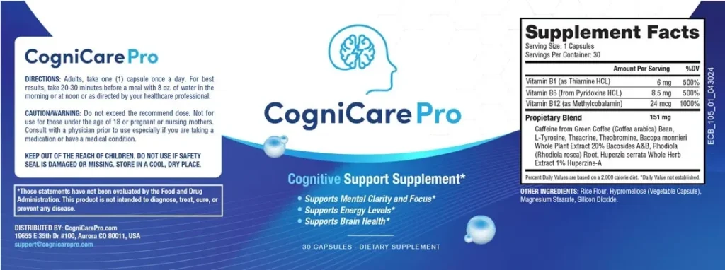 CogniCare Pro Ingredients Label