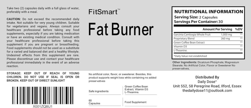 FitSmart Fat Burner Ingredients Labels