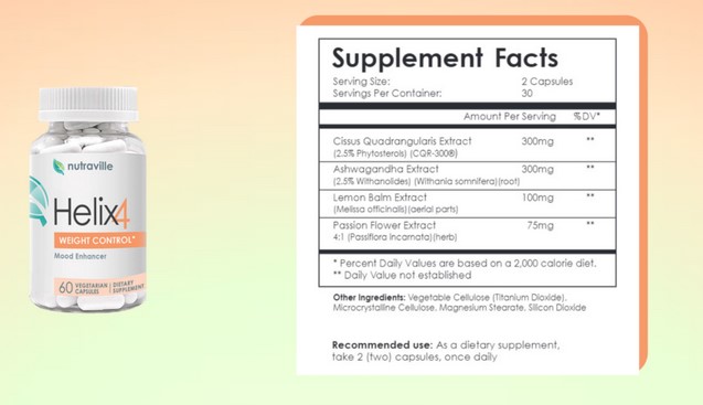 Nutraville Helix 4 Ingredients Label