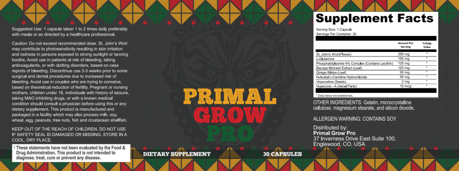 Primal Grow Pro Ingredients Label