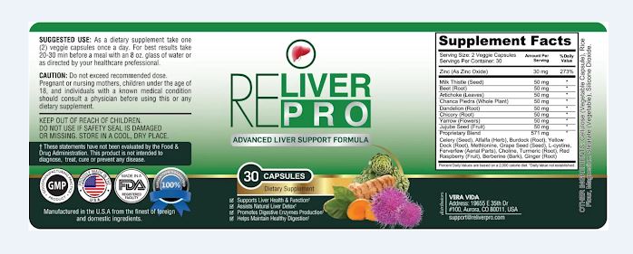 ReLiver Pro Ingredients Label