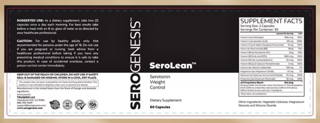 SeroLean Ingredients Label