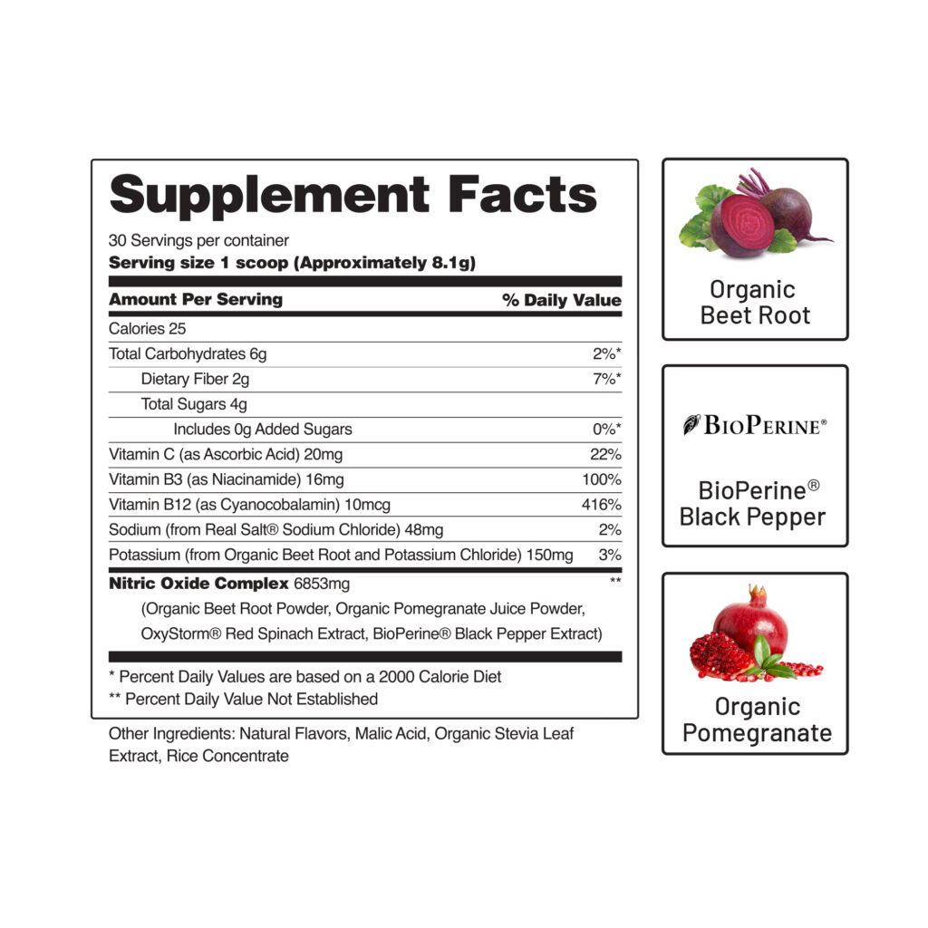 Snap Nitric Oxide Organic Beets Ingredients Label