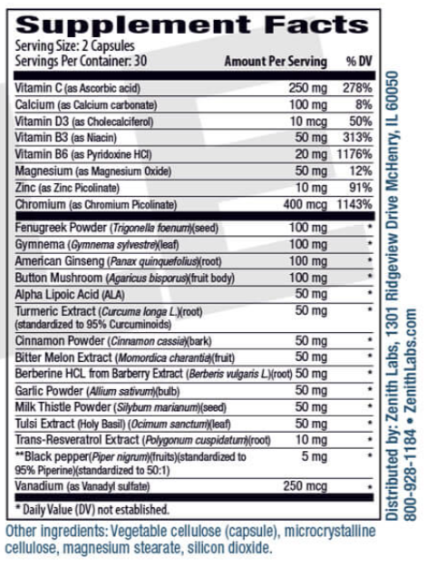 Blood Sugar Premier Ingredients Label