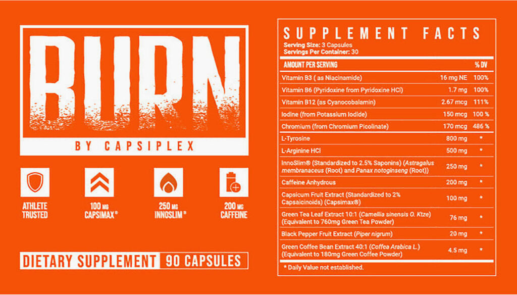 Capsiplex Burn vs Trim Ingredients Label