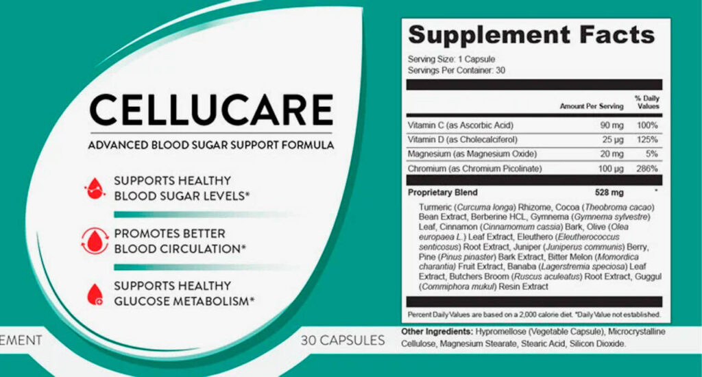 CelluCare Ingredients Label