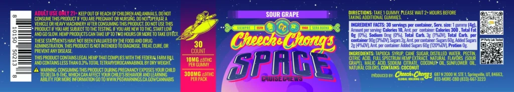 Cheech & Chong's Space Chews Ingredients Label