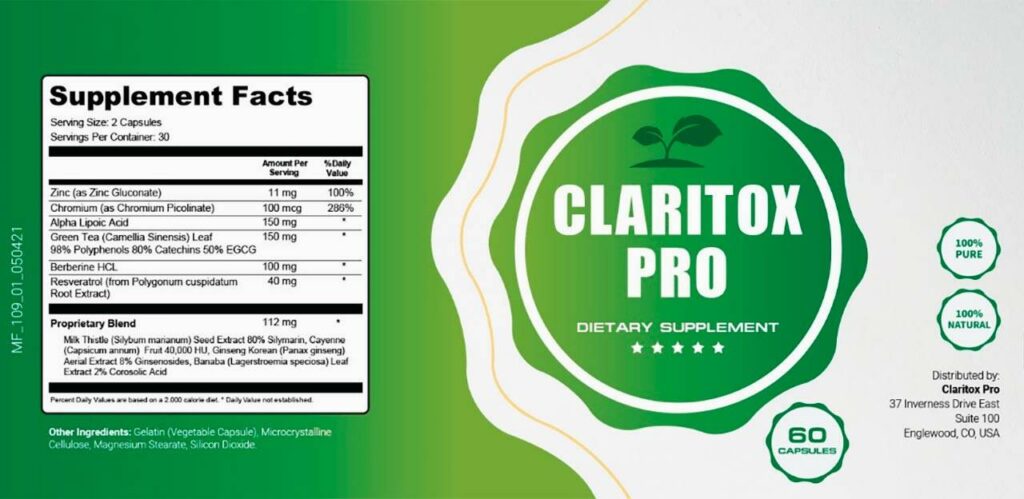 Claritox Pro Ingredients Label