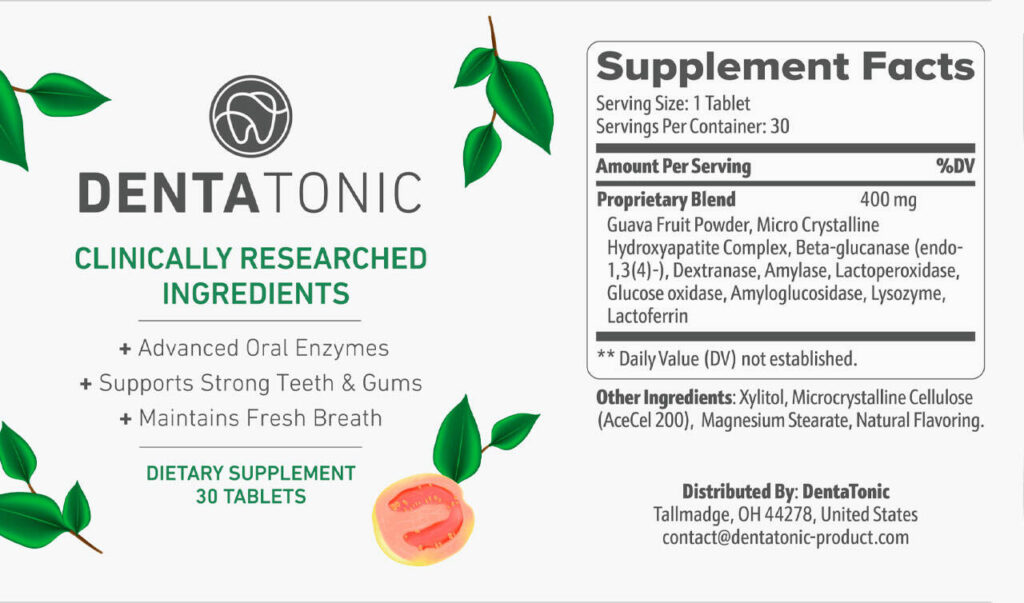 DentaTonic Ingredients Label