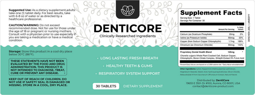 DentiCore Ingredients Label