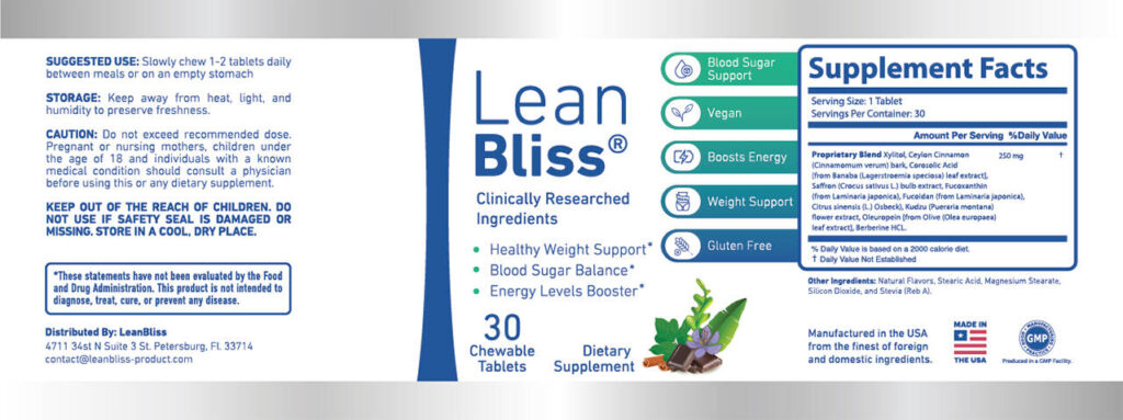 LeanBliss Ingredients Label