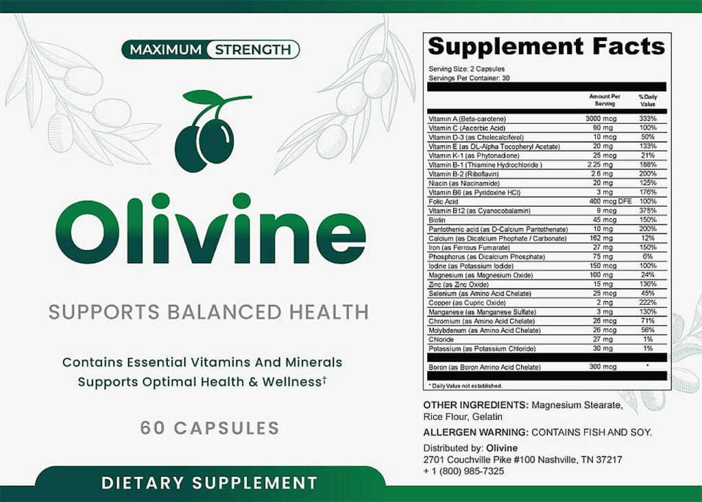 Olivine Ingredients Label