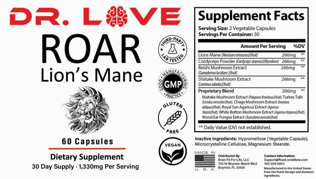 Roar Lion’s Mane Ingredients Label