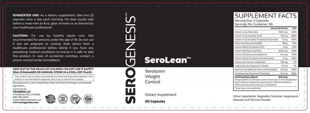 SeroLean Ingredients Label