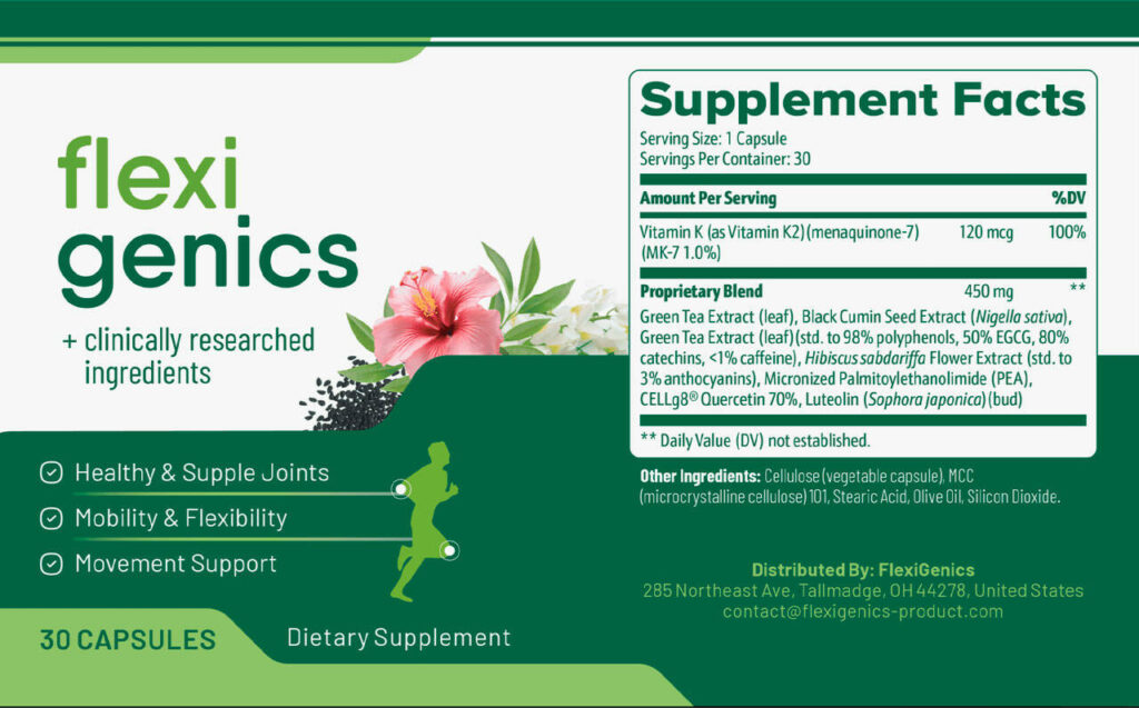 FlexiGenics Ingredients Label