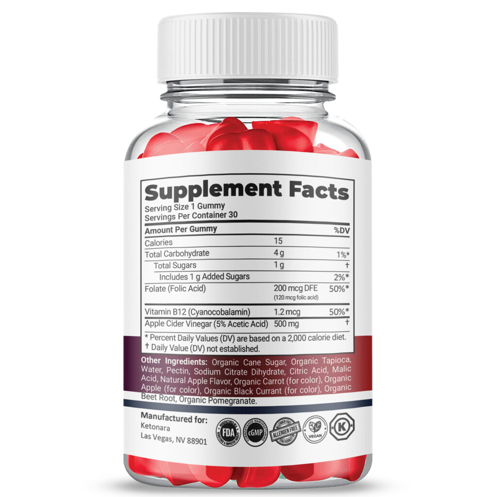 Ketonara Keto ACV Gummies Ingredients Label