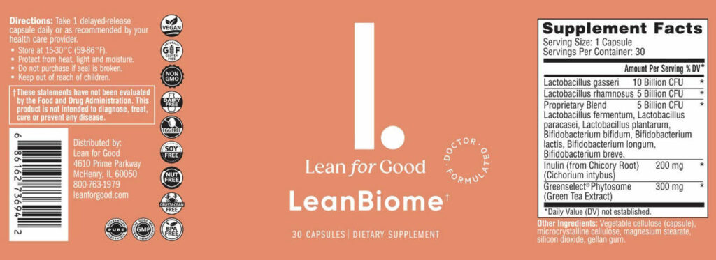 Lean for Good LeanBiome Ingredients Label