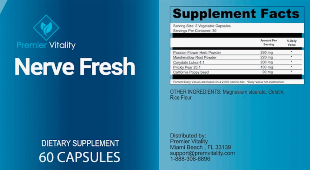 Nerve Fresh Ingredients Label