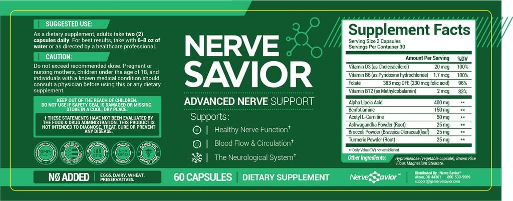 Nerve Savior Ingredients Label