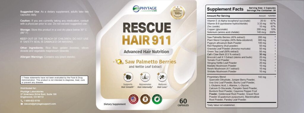 PhytAge Labs Rescure Hair 911 Ingredients Label