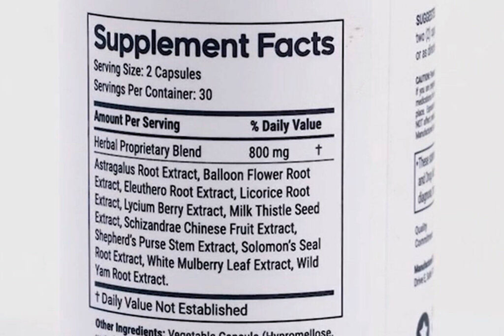 Plantsulin Ingredients Label