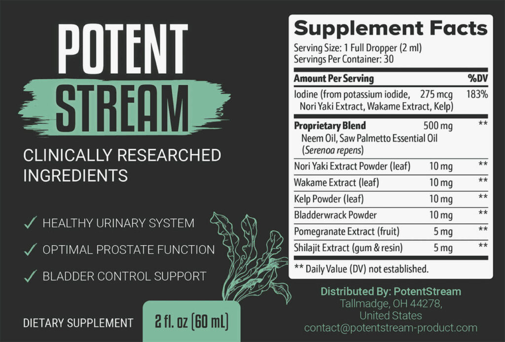 PotentStream Ingredients Label