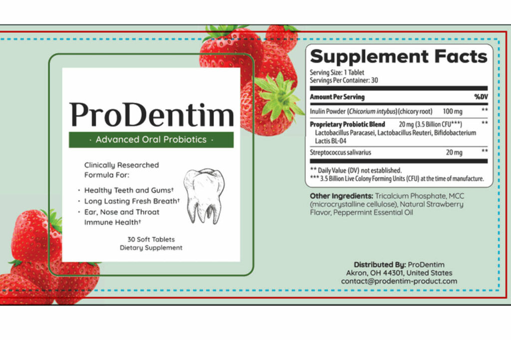 ProDentim Ingredients Label