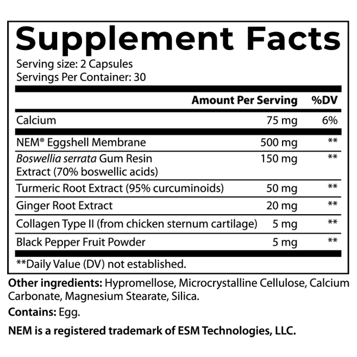 PureHealth Research Joint Support Ingredients Label