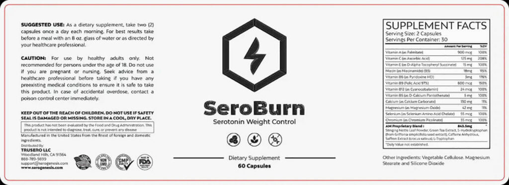 SeroBurn Ingredients Label