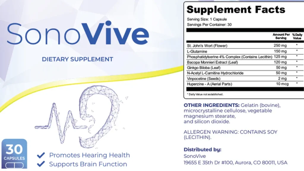 SonoVive Ingredients Label