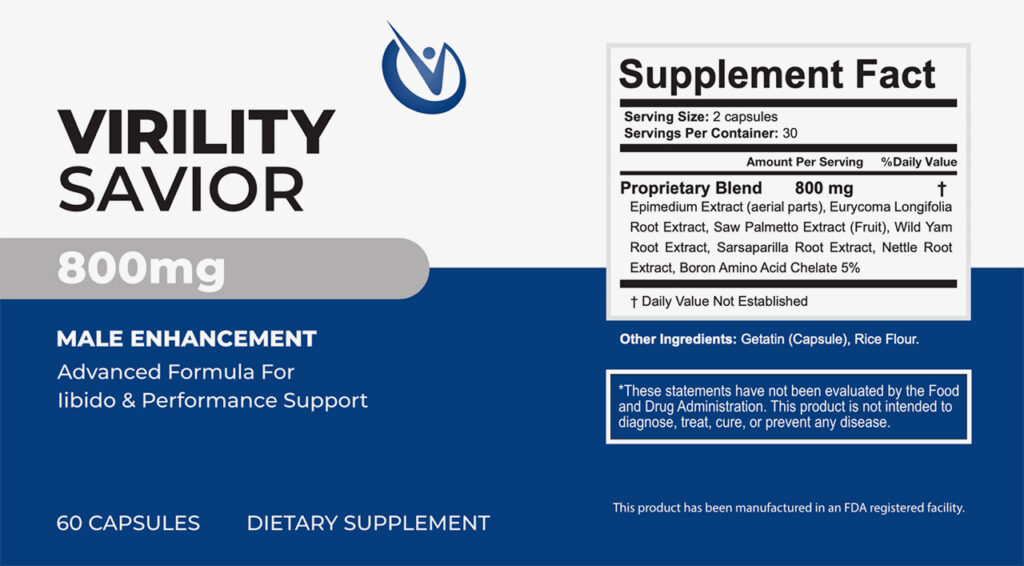 Virility Savior Ingredients Label